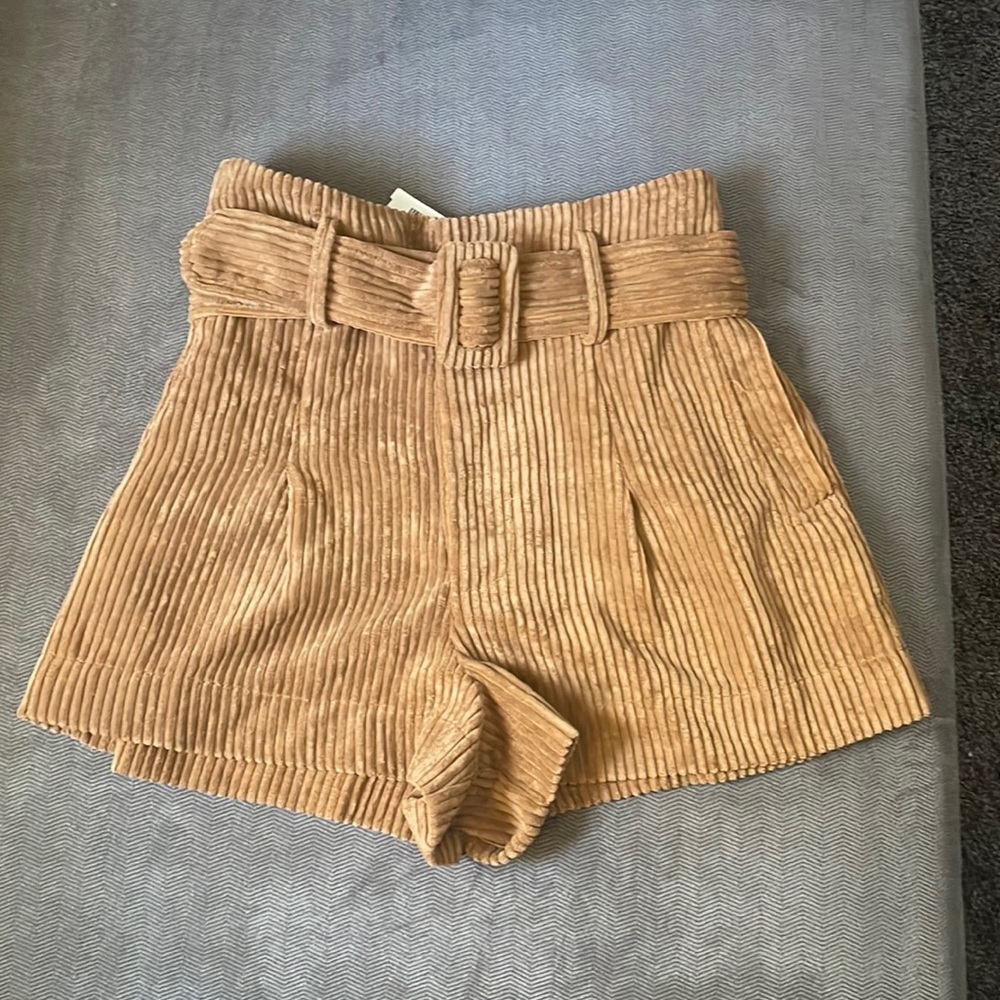 Mustard / camel belted shorts